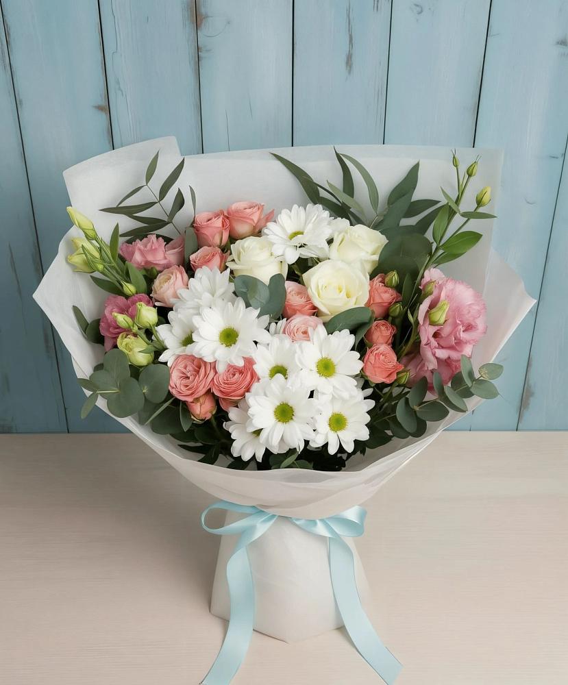 Букет цветов из: Розы, Лизиантусы и Хризантемы в Агидели