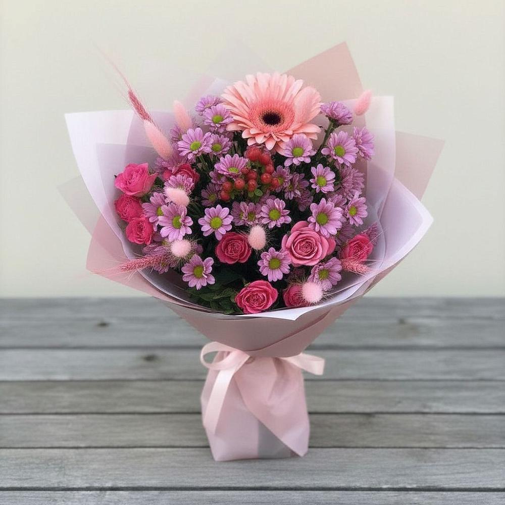 Букет цветов из: Розы, Герберы и Хризантемы в Агидели