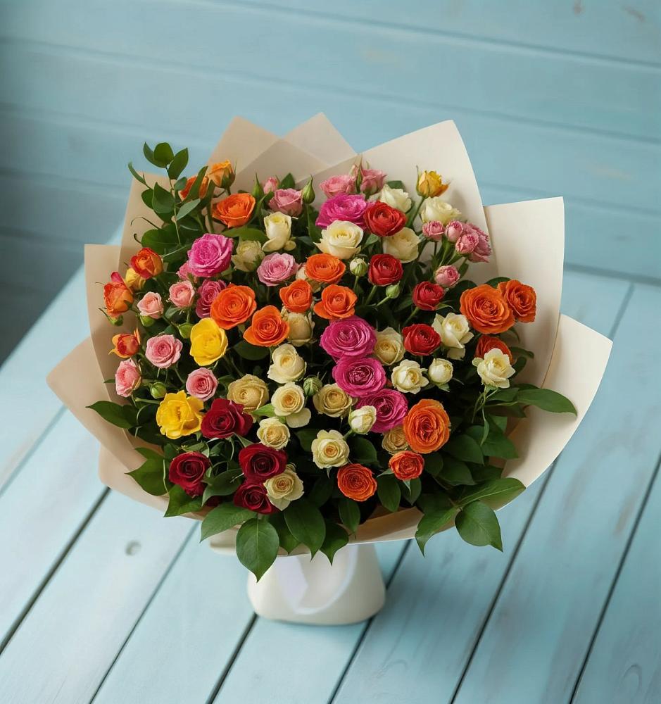 Букет Микс из разноцветных кустовых роз в Агидели