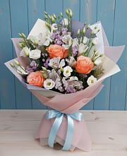 Букет Утренняя свежесть в Агидели Букет цветов из:  Лизиантусы, Розы, Альстромерии и Гипсофила в Агидели