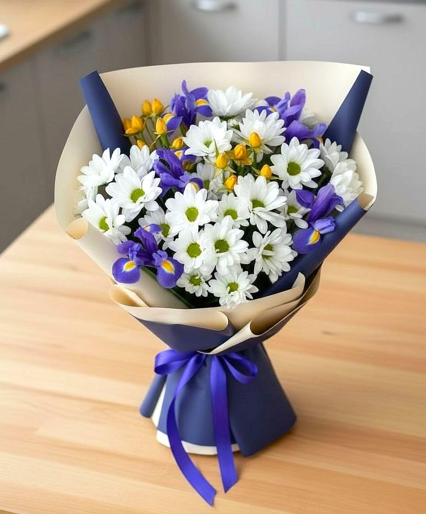 Букет цветов из: Розы, Ирисы и Хризантемы в Агидели