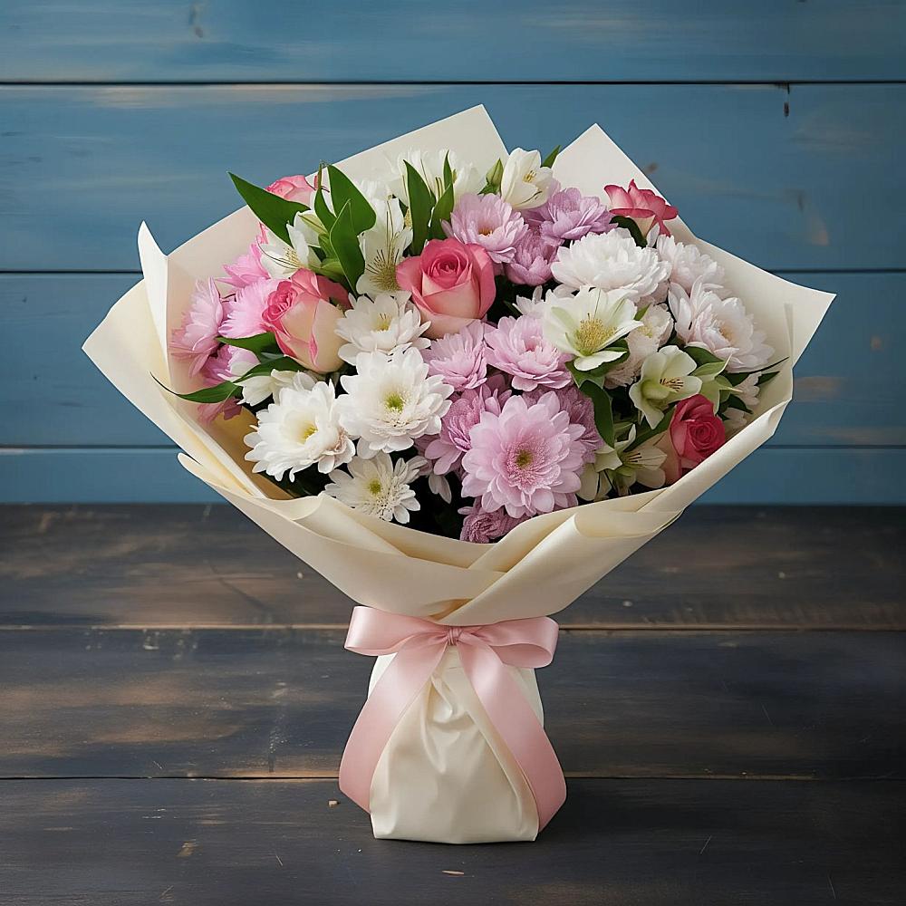 Букет цветов из: Хризантемы, Альстромерии и Розы в Агидели